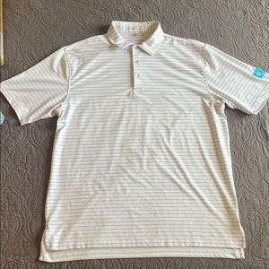 Peter Millar Summer Comfort Polo Shirt - White with Aqua Blue Stripe